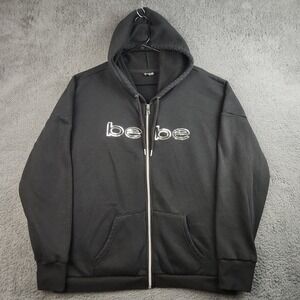 Bebe Sport Silver Sparkle Logo Black Full Zip Hoodie Women 3XL Sweatshirt Jacket